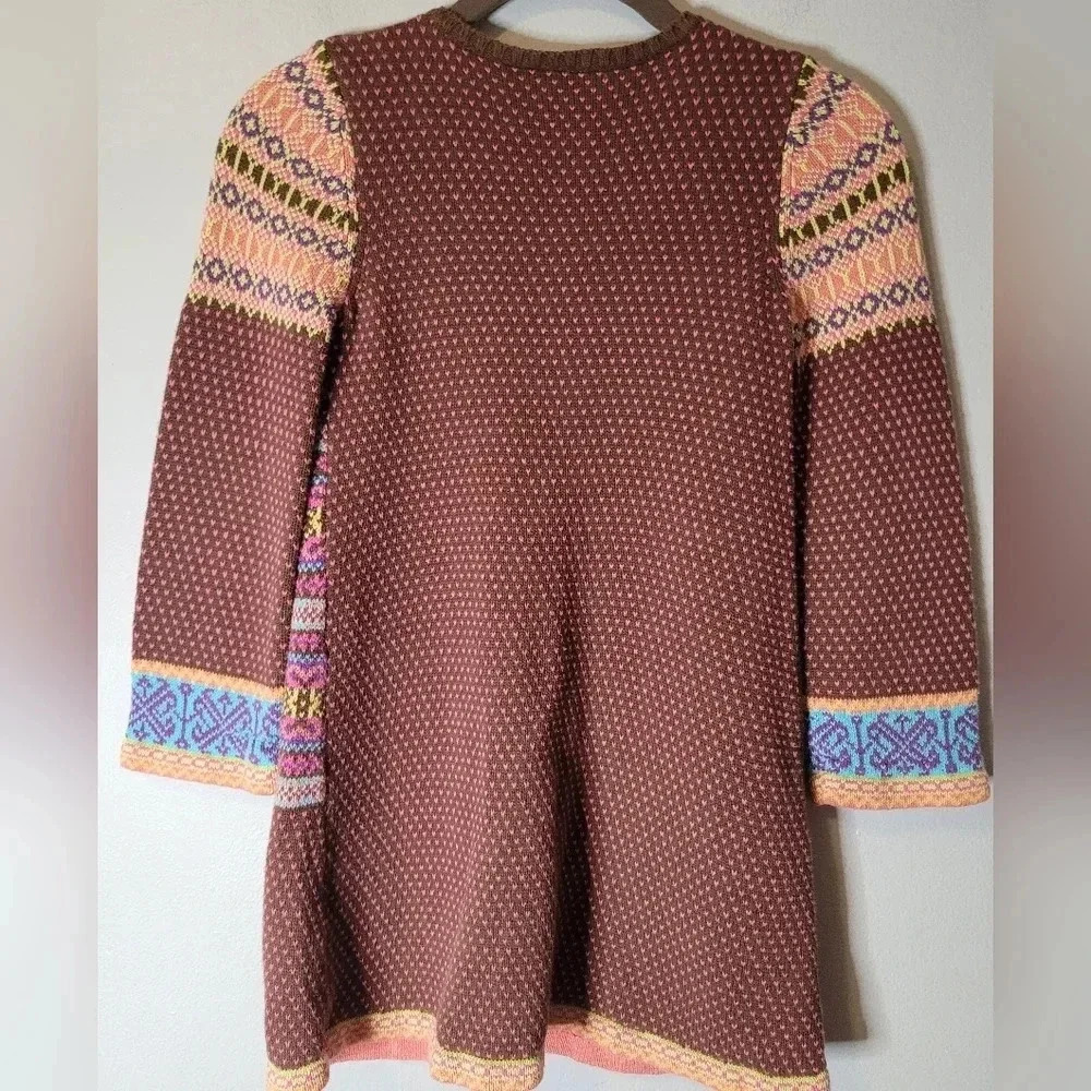 HANNA ANDERSSON Girls brown base colorful knit casual school dress, size 6/7 - Picture 5 of 9